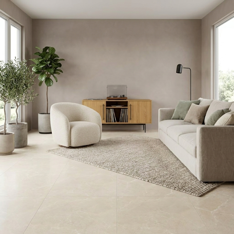 Carrelage sol effet pierre perle cream 120x120 cm