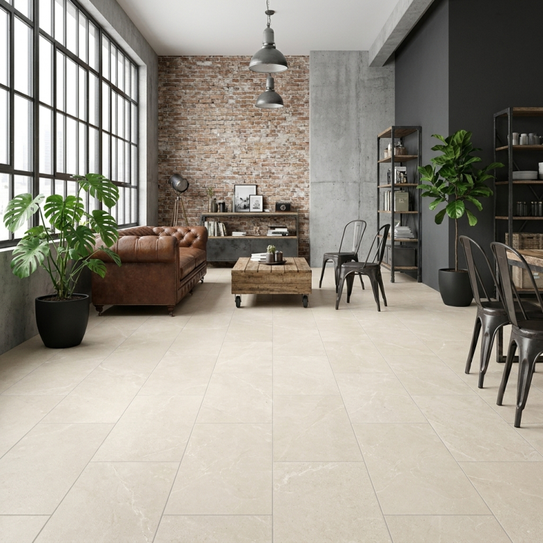 Carrelage sol effet pierre perle cream 30x60 cm