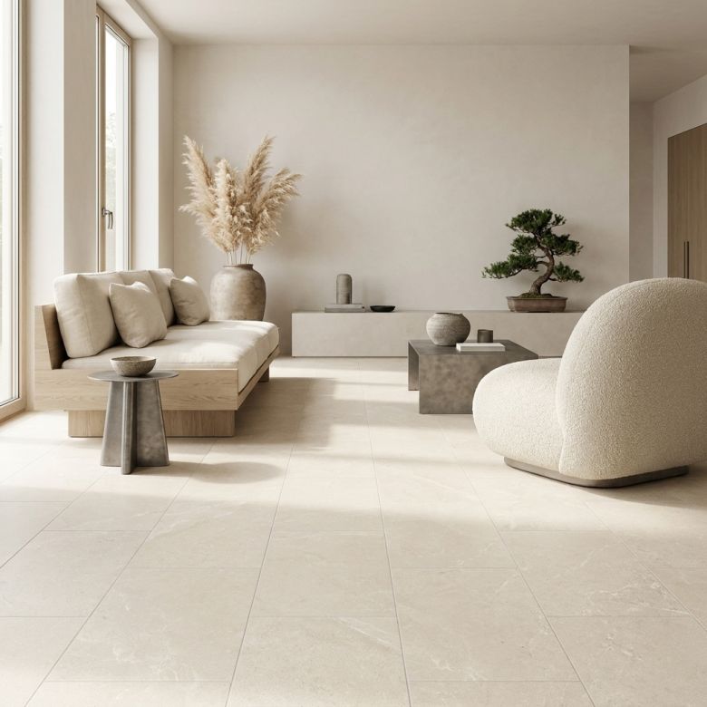 Carrelage sol effet pierre perle cream 60x60 cm