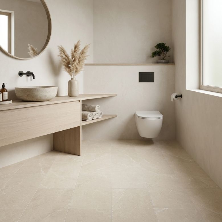 Carrelage sol effet pierre perle cream 30x60 cm