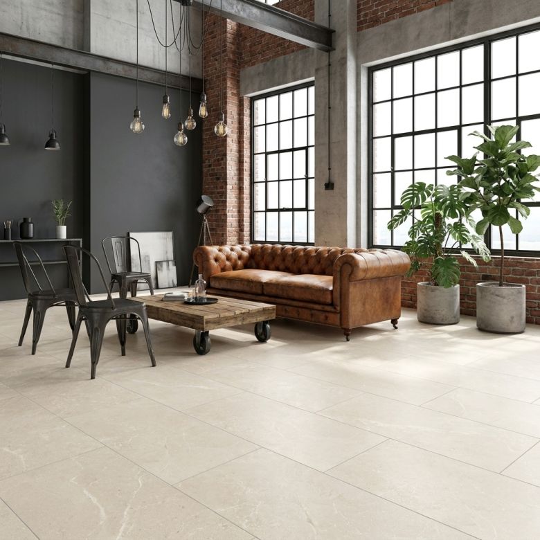 Carrelage sol effet pierre perle cream 75x150 cm