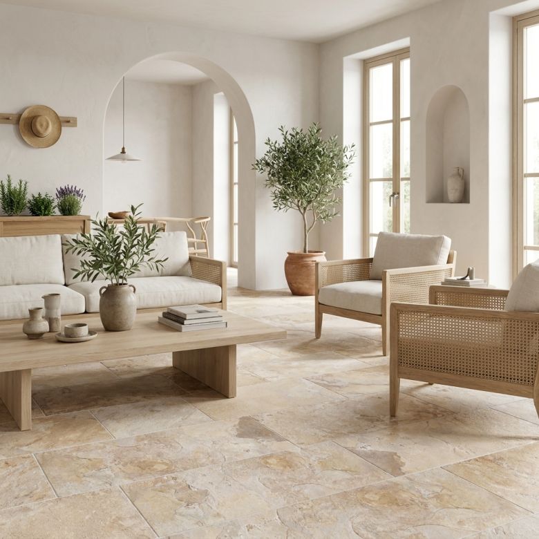 Carrelage sol effet pierre Thebes Almond 40,8x66,2 cm