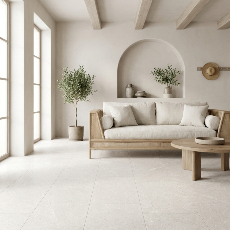 Carrelage sol effet pierre Suwon blanc grisé 60x120 cm