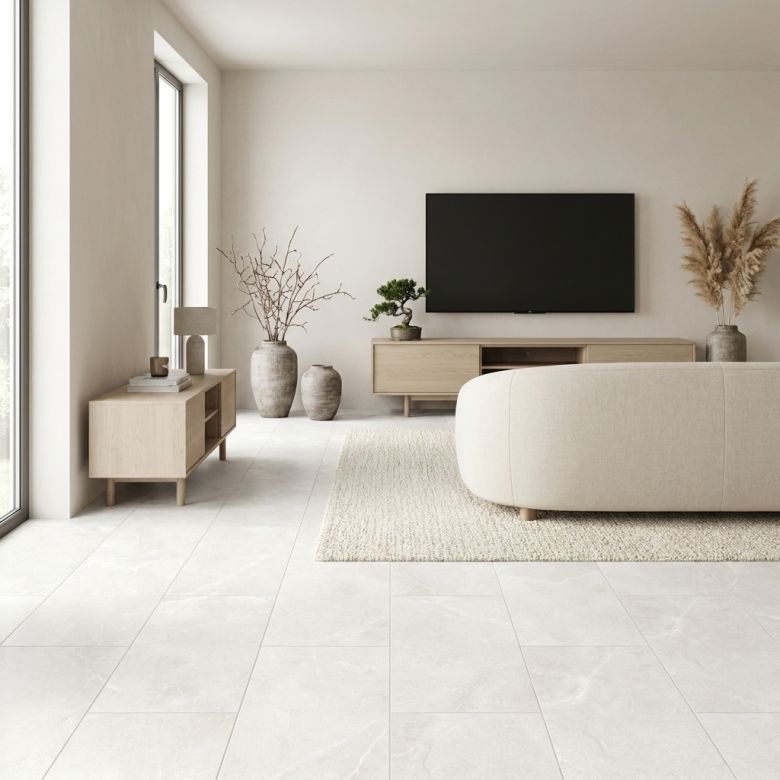 Carrelage sol effet pierre Opale blanc 60x120 cm