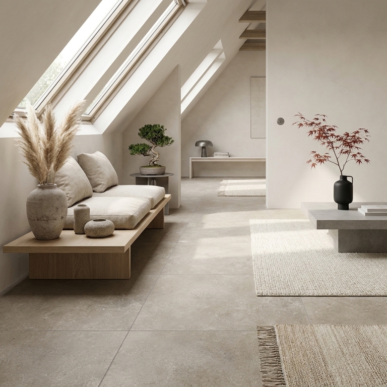 Carrelage sol effet pierre Dolomie Taupe 90x90 cm