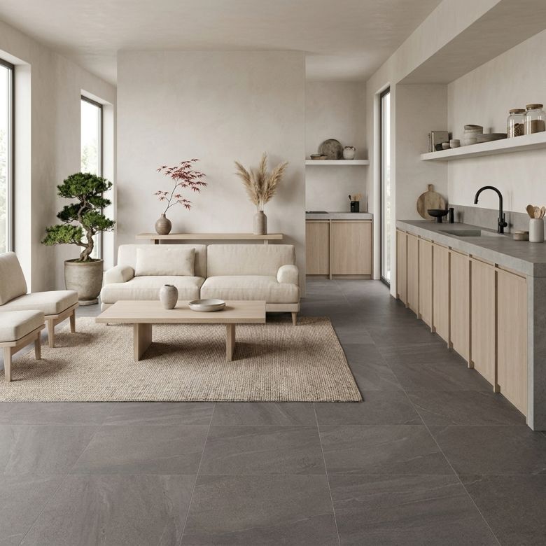 Carrelage sol effet pierre Tikal gris 120x120 cm