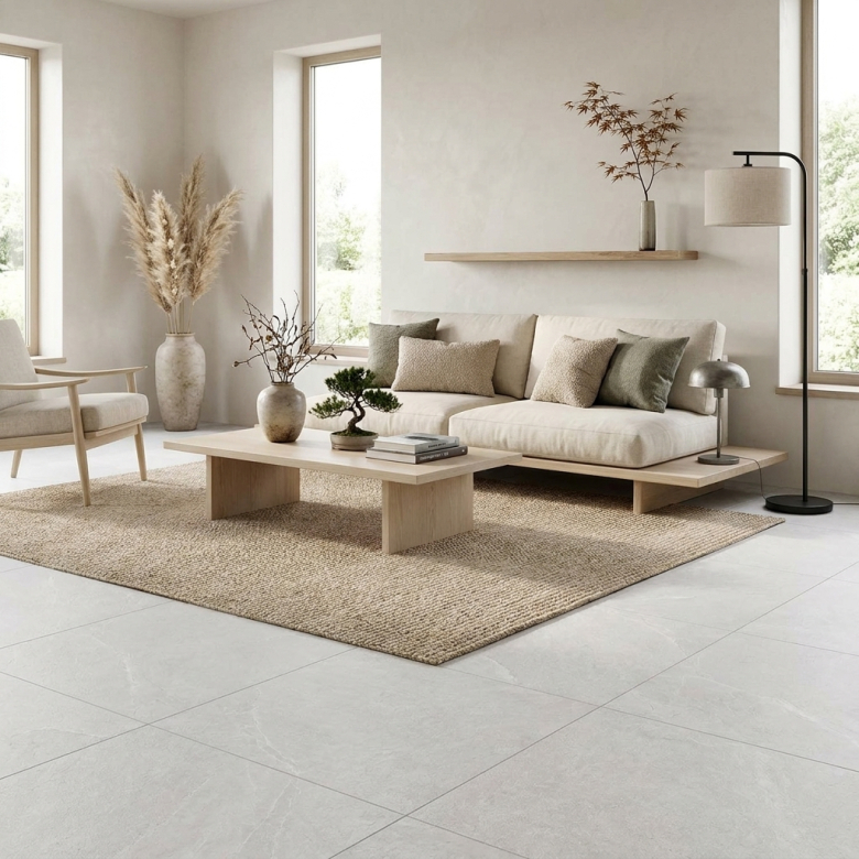 Carrelage sol effet pierre Lindos Blanc grisé 60x60 cm