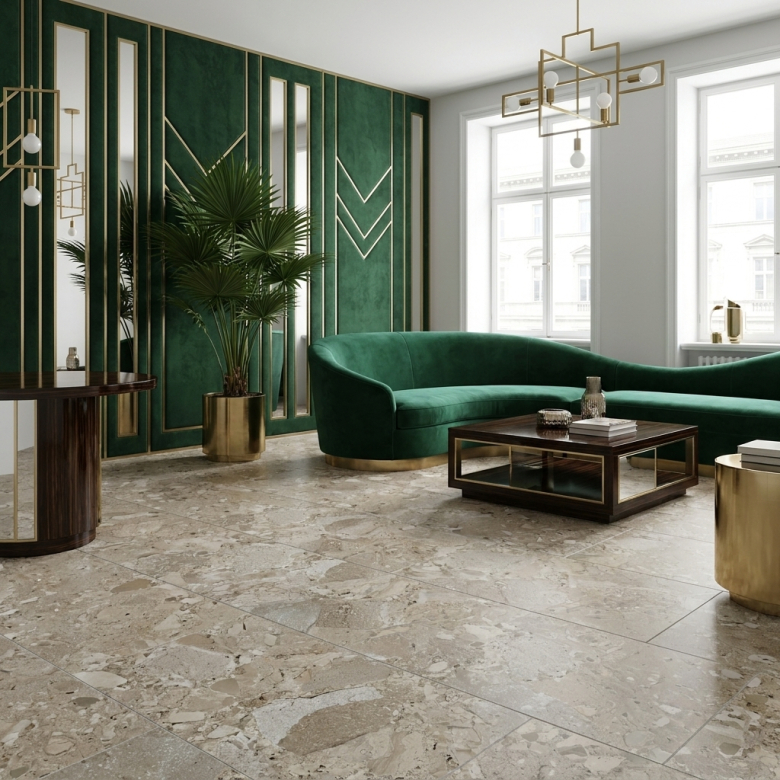 Carrelage sol et mur effet pierre Pyrite taupe Mat 60x120 cm