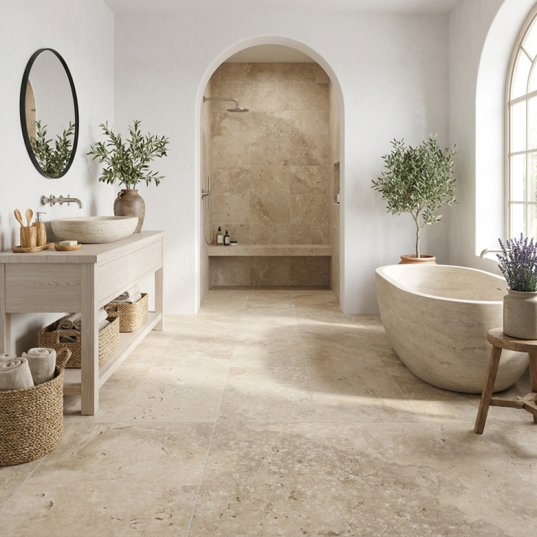 Carrelage sol effet Travertin Tivertino Terre 60x30 cm