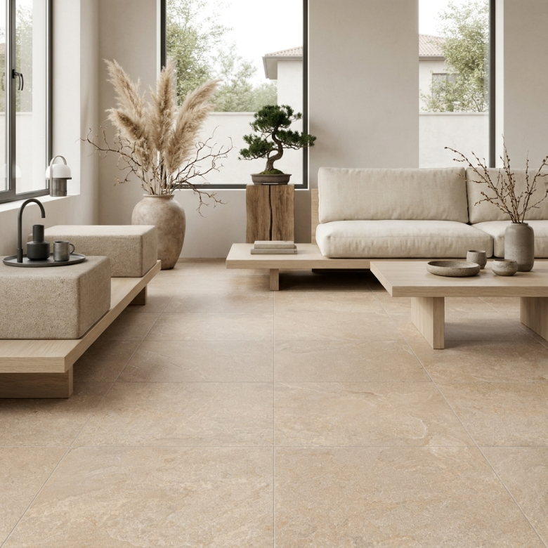 Carrelage sol effet pierre Pienza sable 100x100 cm