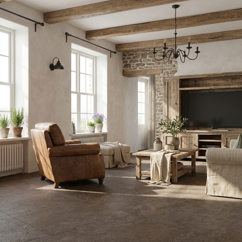 Carrelage sol effet pierre Pienza terre d'ombre brûlée 60x120 cm