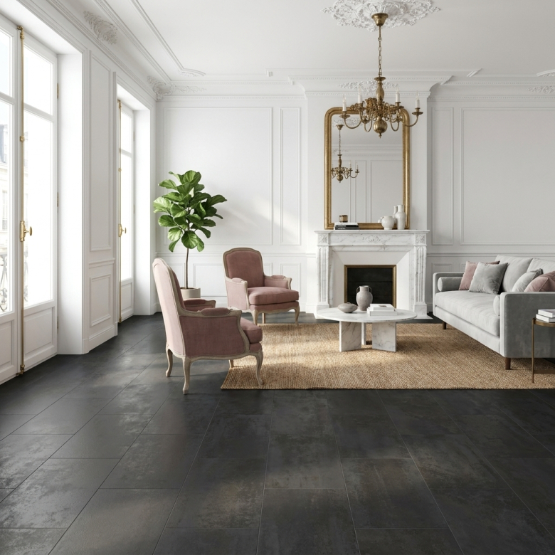 Carrelage sol effet métal Metallo anthracite 30x60 cm