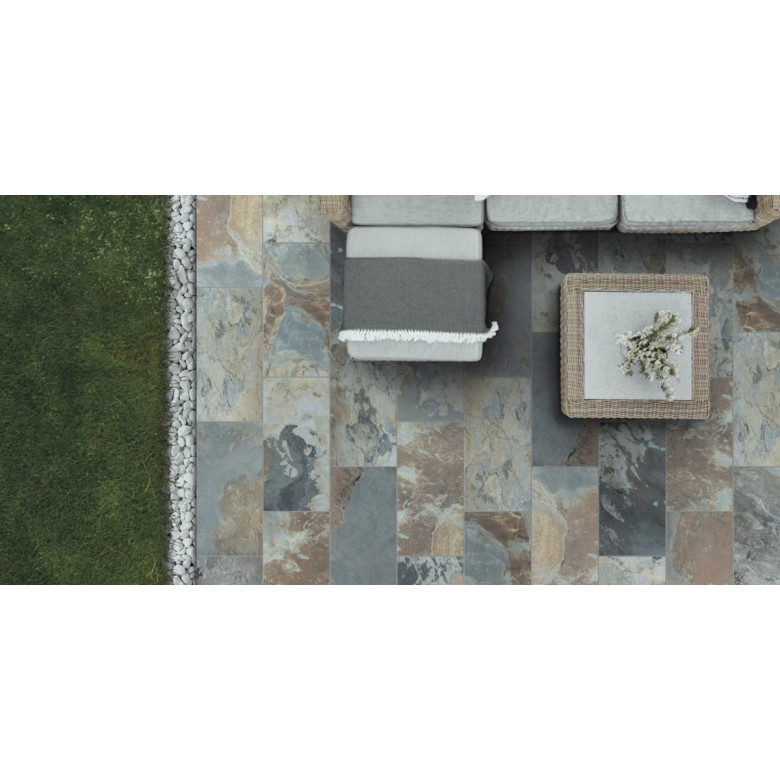Carrelage sol extérieur effet pierre de bali Derawan multicolor R11 31x62 cm