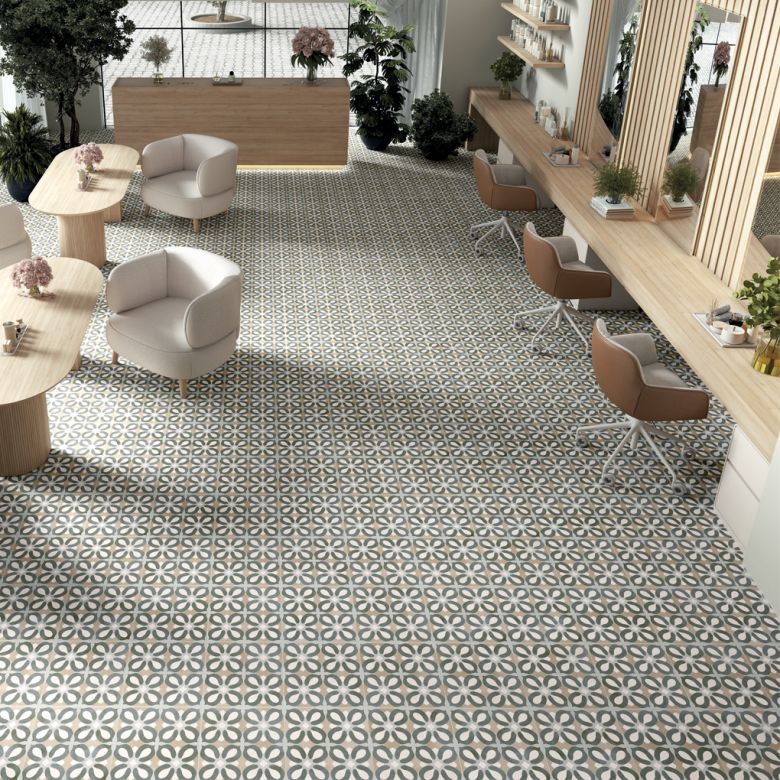 Carrelage sol effet carreaux de ciment Sligo vert sapin 33x33 cm