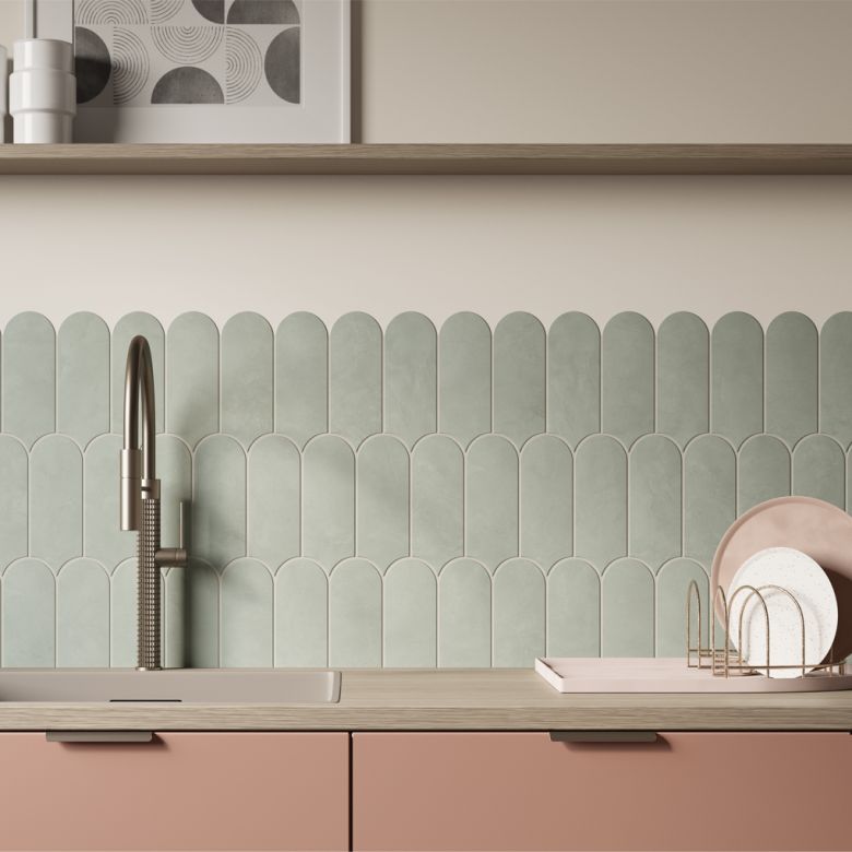 Carrelage mur effet Fleur Chic vert sauge8x21,5 cm