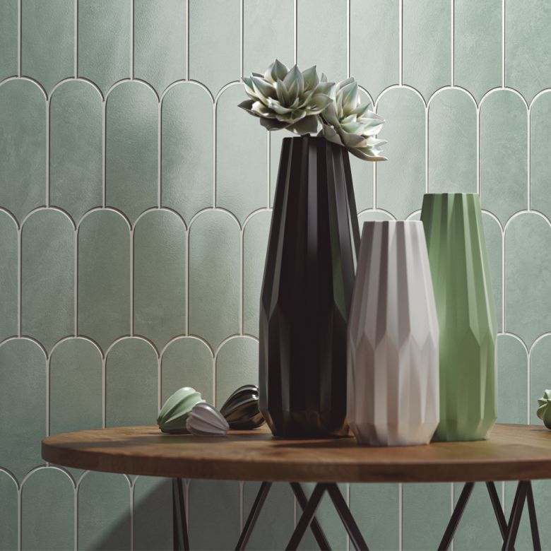 Carrelage mur effet Fleur Chic vert sauge8x21,5 cm