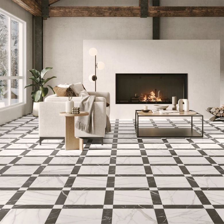 Carrelage sol traditionnel Villa marbre noir 44x44 cm