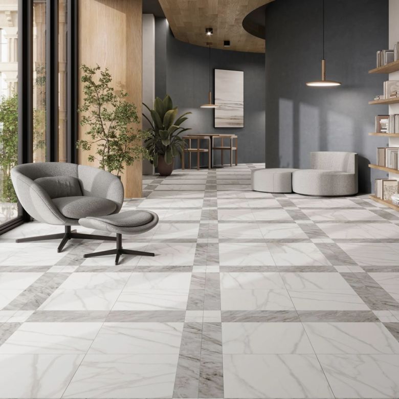 Carrelage sol traditionnel Villa marbre gris 44x44 cm