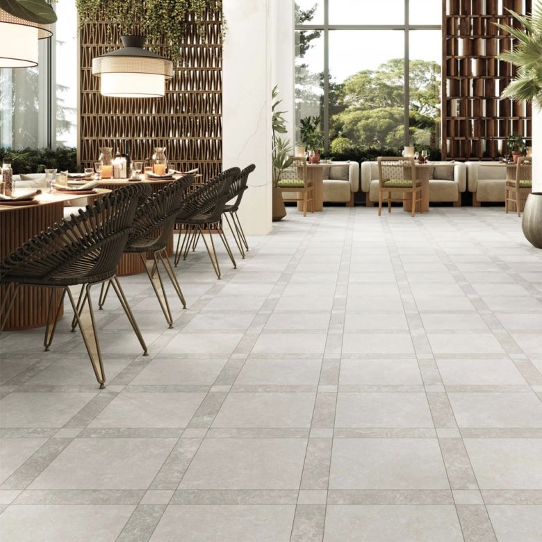 Carrelage sol traditionnel Villa blanc grisé 44x44 cm