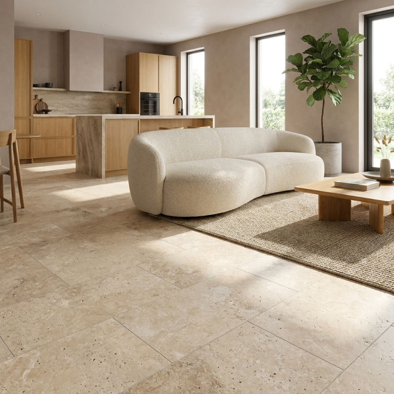 Carrelage sol effet travertin Tivoli beige 40x60 cm