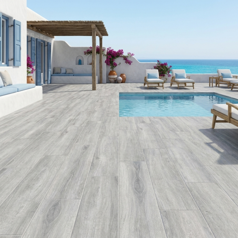Dalle extérieur effet bois Tahaa gris 2.0 R11 40x120 cm