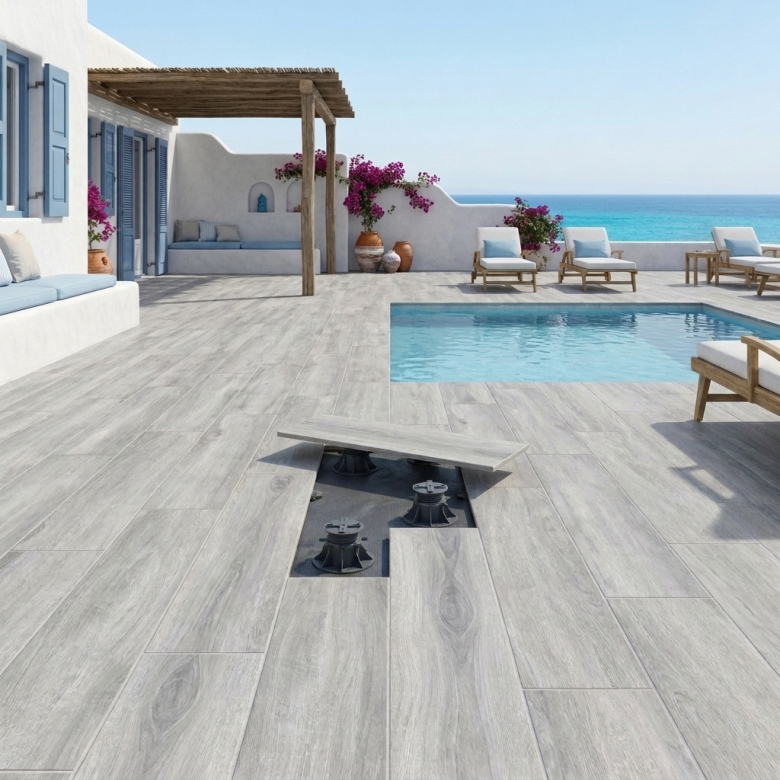 Dalle extérieur effet bois Tahaa gris 2.0 R11 40x120 cm