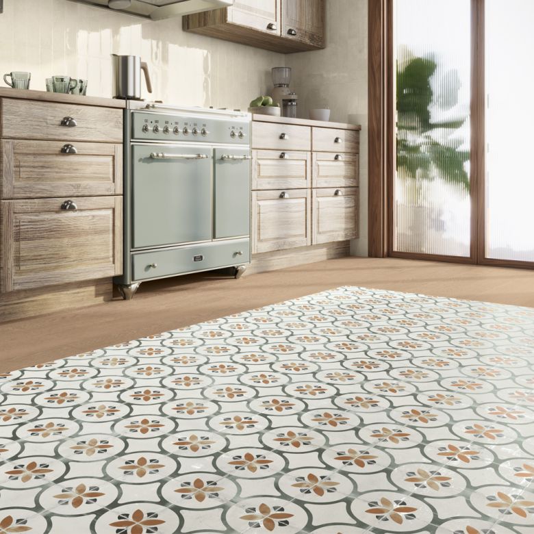 Carrelage sol effet carreaux de ciment Castle alba vert 1515 cm