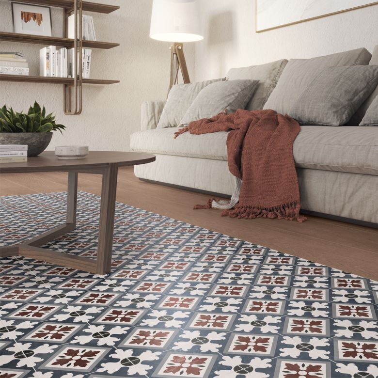 Carrelage sol effet carreaux de ciment Castle marina bleu 1515 cm