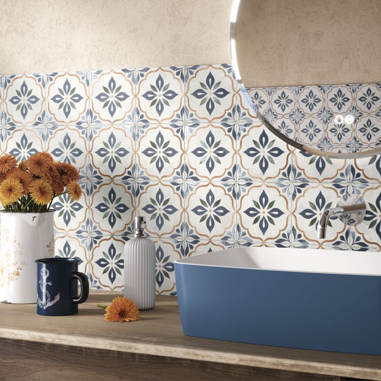 Carrelage sol effet carreaux de ciment Castle lina bleu 1515 cm
