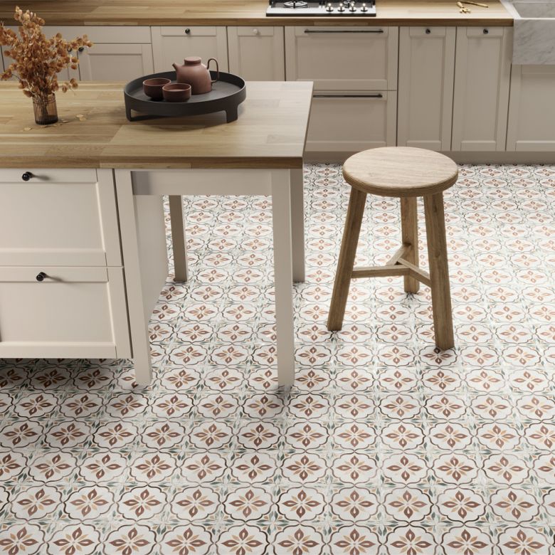 Carrelage sol effet carreaux de ciment Castle lina marron 1515 cm