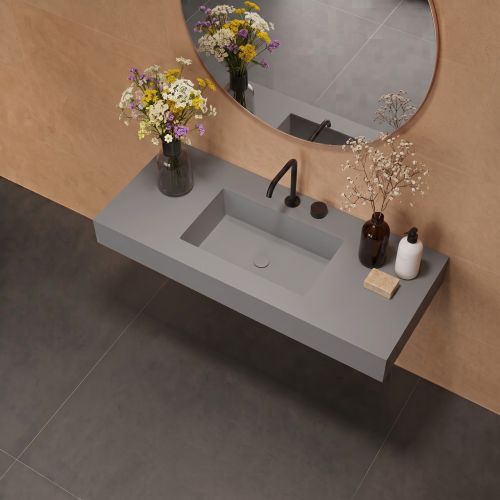 Vasque simple Héliconia centrée Soft 90cm Ciment