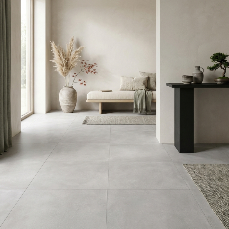 Carrelage sol moderne Newport gris argenté 45x45 cm - Réflex Boutique