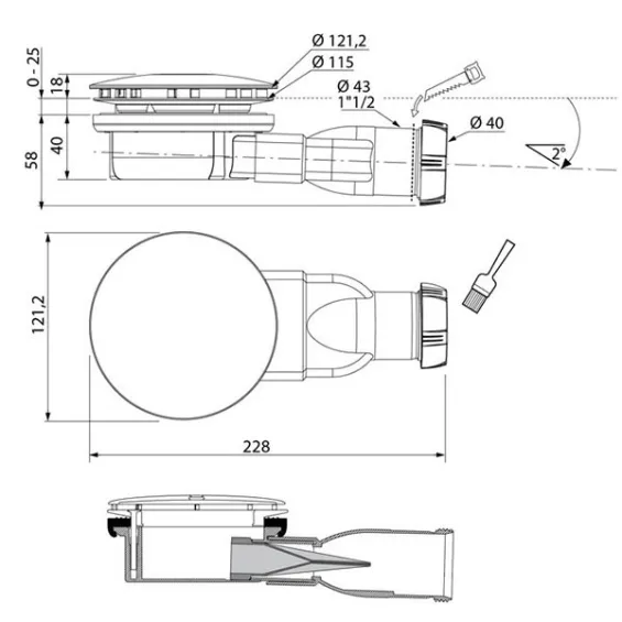  Bonde de douche slim Ø90 dôme métal - Réflex Boutique