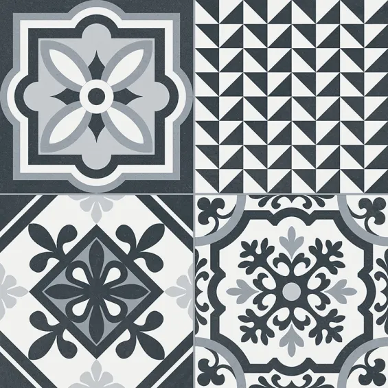  Carrelage sol effet carreaux de ciment Tradition black 33,15x33,15 cm - Réflex Boutique