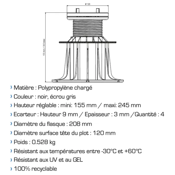  Plots Essentiel autonivelant 155/245 mm (40 pièces) Jouplast - Réflex Boutique