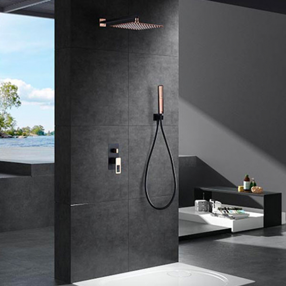 Colonne de douche encastrée avec douchette D 20 cm peinture noir pour salle  de bains