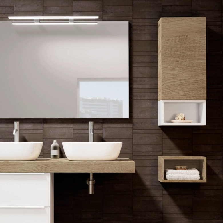 Façade Chêne Naturel + Cube étagère Blanc Mat