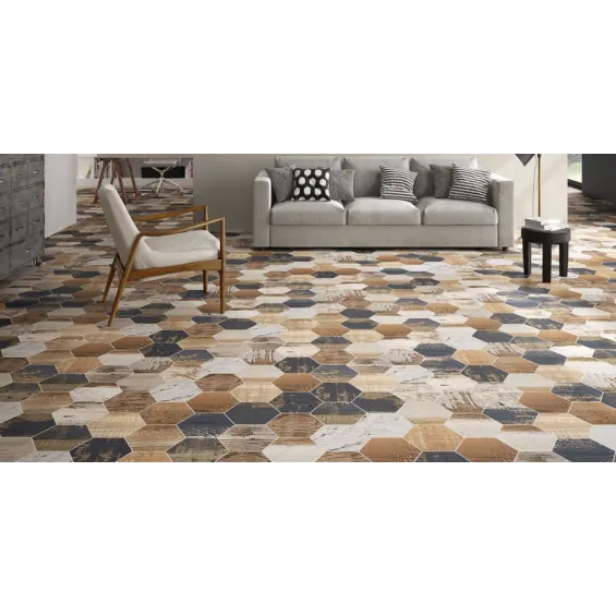  Carrelage sol hexagonal Lublin bois mix 22x25 cm - Réflex Boutique