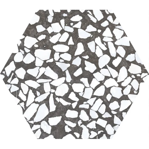  Carrelage sol hexagonal Terrazzo noir 23x23 cm - Réflex Boutique