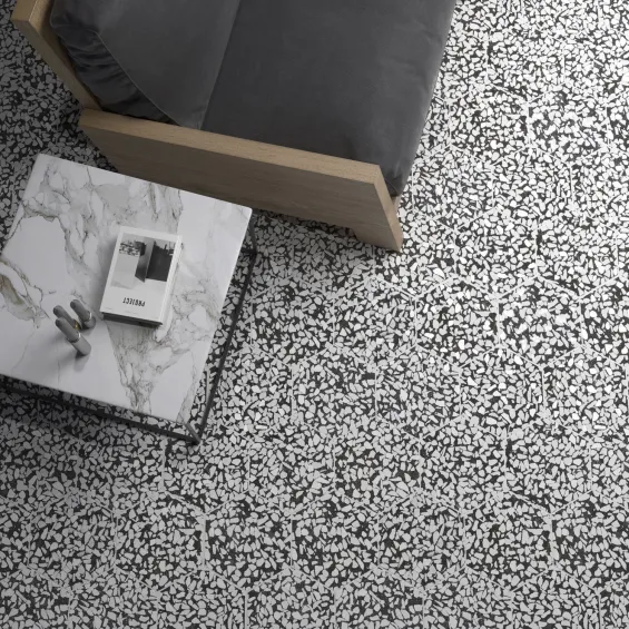  Carrelage sol hexagonal Terrazzo noir 23x23 cm - Réflex Boutique