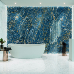 Carrelage sol et mur effet marbre brillant Hotel luxe bleu poli 60120 cm