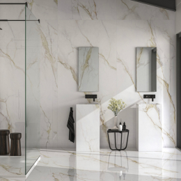Carrelage sol et mur effet marbre brillant Hotel luxe Gold poli 120120 cm