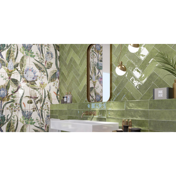 carrelage mosaique vert irisé pour sol et mur salle de bains