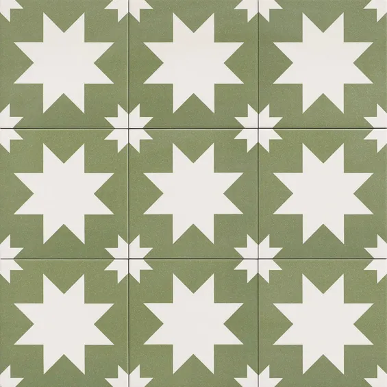  Carrelage sol effet carreaux de ciment Hercule Star green 20x20 cm - Réflex Boutique