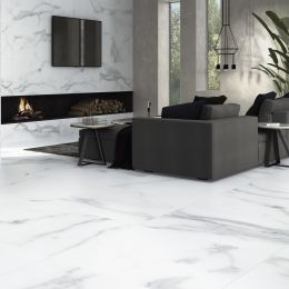 Carrelage sol effet pierre Barhein blanc 30x60 cm