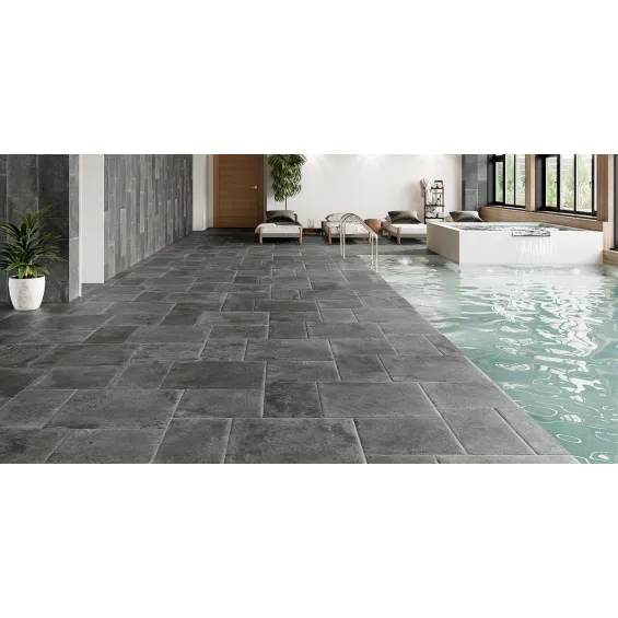  Carrelage sol extérieur effet pierre Opus anthracite R10 45x45 - Réflex Boutique