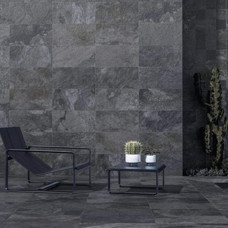 Carrelage sol extérieur effet pierre Pierre de Bali Black R11 30x60cm