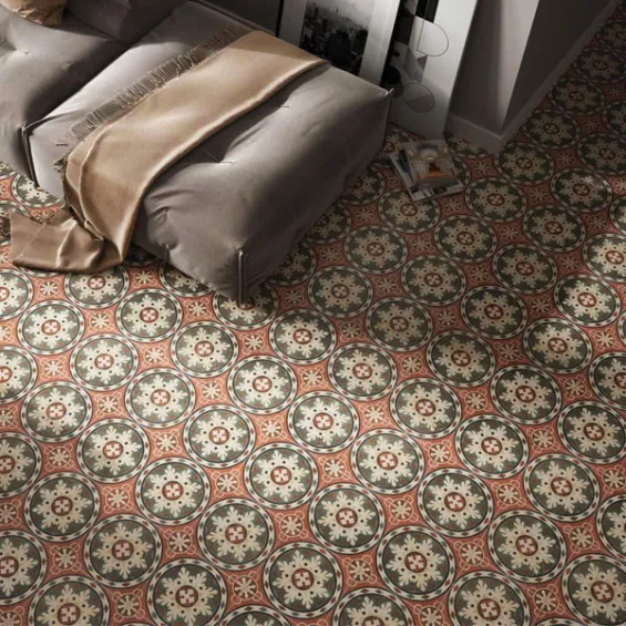  Carrelage sol effet carreaux de ciment Lafayette Rosso 25x25 cm - Réflex Boutique