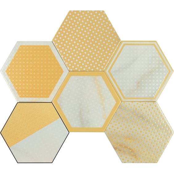 Carrelage sol hexagonal Soho boho calacatta mix 19,6x16 cm