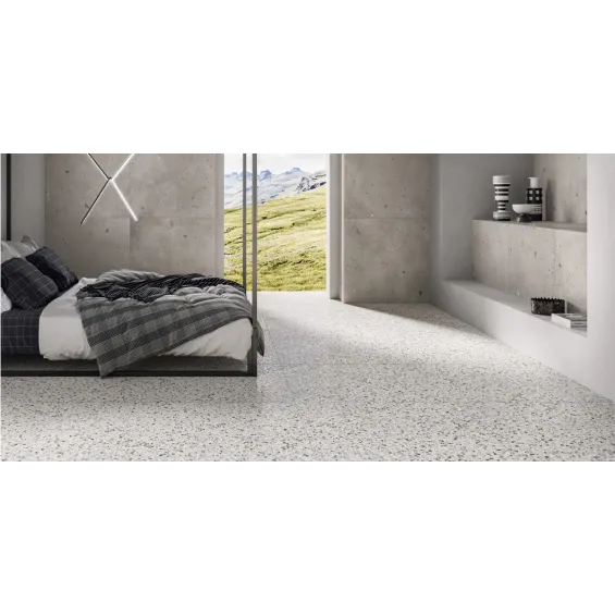  Carrelage effet Terrazzo Patio blanc flocon 60x60 cm - Réflex Boutique